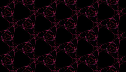 Futuristic seamless pattern in pink colors on black background.