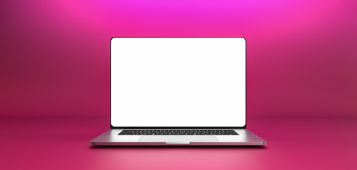 Laptop template isolated on pink background. Mockup. - obrazy, fototapety, plakaty