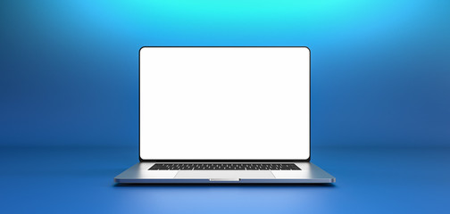Laptop template isolated on blue background. Mockup. - obrazy, fototapety, plakaty