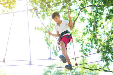 young boy, teenager, in a rope park, engage in extreme games, child development, boy hobbies