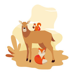 deer fox and squirrel happy autumn season