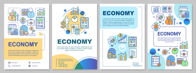Economy brochure template layout. Manufacturing and merchandising. Flyer, booklet print design with linear illustrations. Vector page layouts for magazines, annual reports, advertising posters