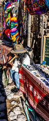 Sacred Valley, Peru - 05/21/2019: Street musician in Ollantaytambo, Peru.
