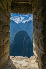 Machu Picchu, Peru - 05/21/2019:  Inca site of Machu Picchu and the surrounding Andes mountains in Peru.