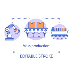 Naklejka premium Mass production concept icon. Manufacturing method idea thin line illustration. Continuous-flow production process. Machinery equipment. Vector isolated outline drawing. Editable stroke