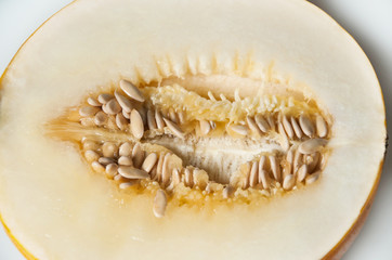 Composition on white background with melon