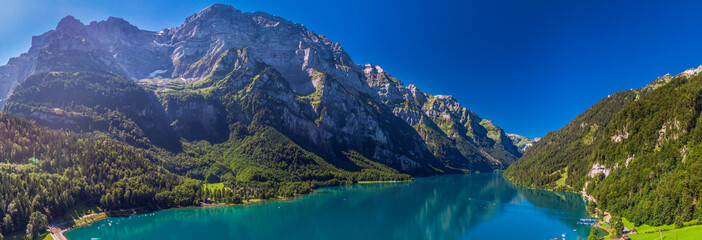 Klontalersee lake in canton Glarus, Switzerland, Europe.