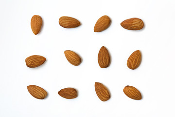 Top view of almonds isolated on white background.