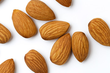 Top view of almonds isolated on white background.