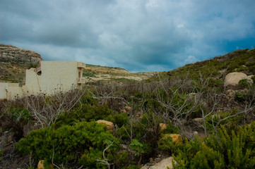 Malta and green landscapes of valley and castles