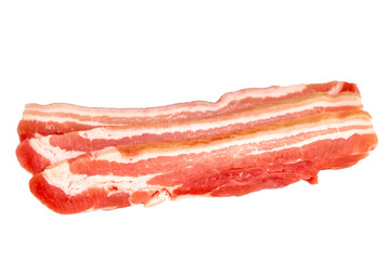 Panceta thin slices of raw pork on white background.