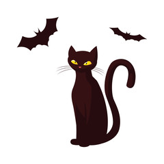 cat bats happy halloween celebration design