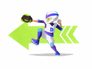 A young boy baseball player throws a ball. Cartoon character isolated on a white background.