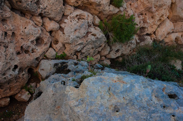 Colonnade in blue colors with constructions