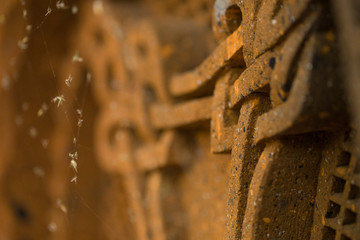 Macro rectangular religios carved stone ornament