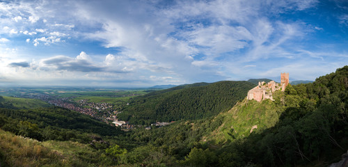 Fototapeta na wymiar landscape with mountains, castle and blue sky