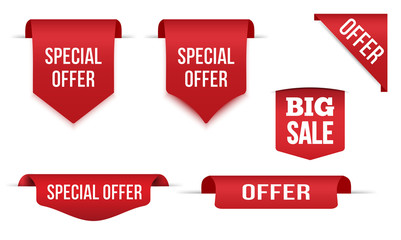Set of Red banner special offer Isolated on white background, for your design web site and branding banner.