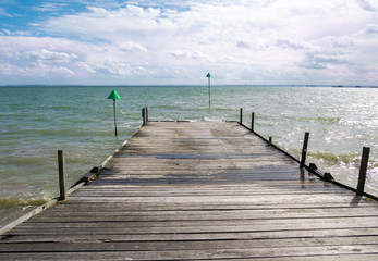 Southend on sea, wooden bridge deck on the coast of England in summertime, UK