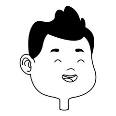 Cute young boy smiling face cartoons in black and white