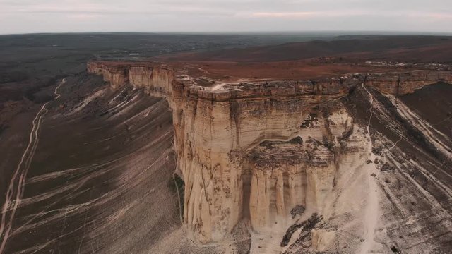White Rock in Crimea, awesome nature landscape with mountain range and canyon, drone shot, aerial view