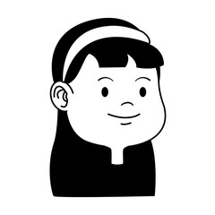Beautiful young girl smiling face cartoon in black and white