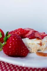 Rice biscuit with cream and strawberries.