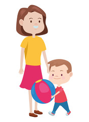 Family single mother with children cartoon