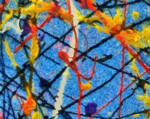 Close up oil paint abstract background. Art textured brushstrokes in macro. Part of painting. Old style artwork. Dirty watercolor texture. Modern pattern. Chaotic splashes. Multi-colors design.