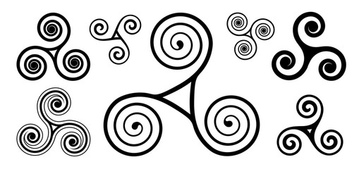 Black spiral vector celtic triskels set isolated on white background