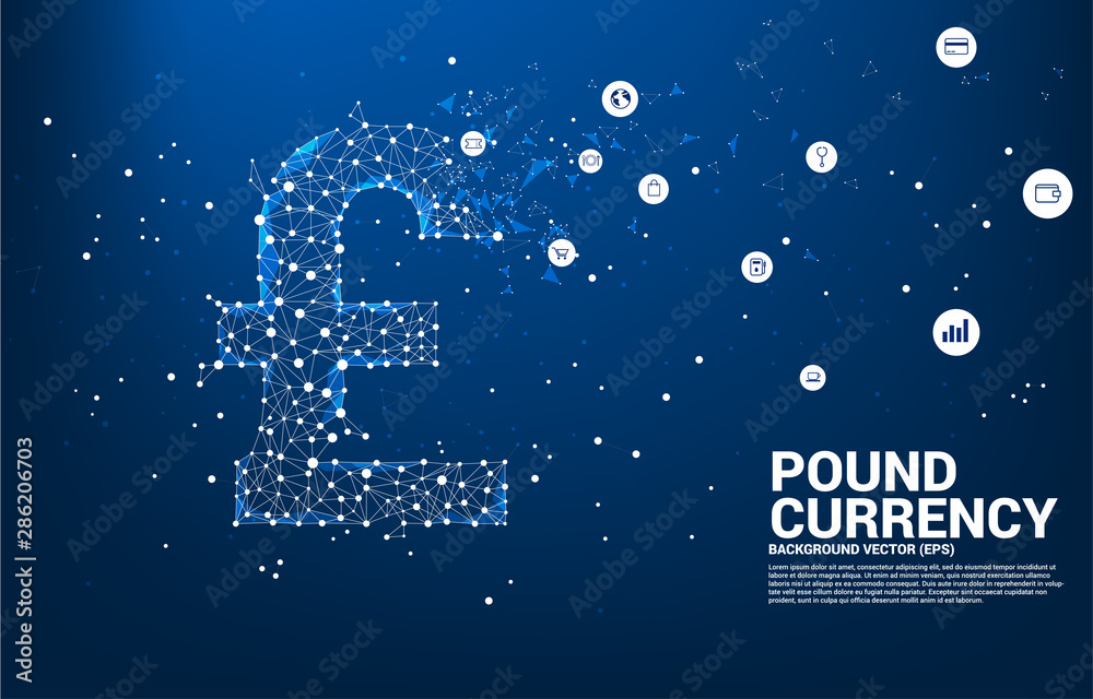 Poster vector money pound sterling currency icon from polygon dot connect line. concept for british financi