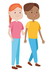 Teenagers friends smiling and greeting cartoons