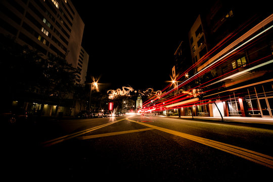 Korea Town lanterns at night bokeh