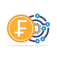 Illustrated icon with the concept of a digital money transaction with Switzerland, Swiss Franc