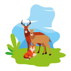 fox and deer mammal happy autumn season design