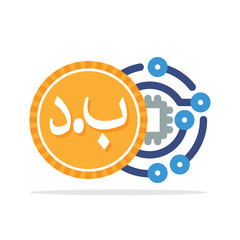 Illustrated icon with the concept of digital money transactions with the currency of the country of Bahrain, Bahraini Dinar