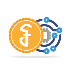 Illustrated icon with the concept of digital money transactions with the country's currency of Cambodia, Riel