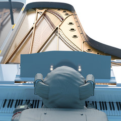astronaut playing the piano bird eye view