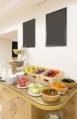 Breakfast fruit buffet table at the hotel
