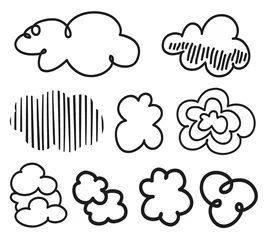 Behangcirkel Clouds on isolation background. Doodles on white. Hand drawn line art. Black and white illustration © mikabesfamilnaya