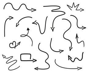 Infographic elements on isolated white background. Hand drawn simple arrows. Black and white illustration. Doodles for artwork