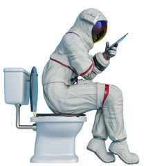 astronaut reading a tablet on the toilet © DM7
