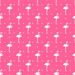 Seamless dotted wallpaper with flamingos. Abstract birds. Print for polygraphy, shirts and textiles. Pattern for design