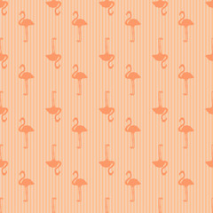 Seamless stripe wallpaper with flamingos. Cartoon birds. Print for your design. Colorful illustration