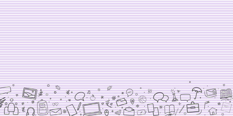 Back to school. Abstract line pattern with school supplies. Stripe paper background. Striped abstract texture