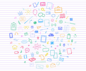 Abstract line pattern with school supplies. Graphic paper background. Striped texture. Back to school. Hand drawn backdrop with lines. Education concept