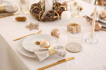 Beautiful table setting for Christmas dinner