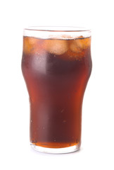 Glass of cold cola on white background