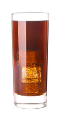 Glass of cold cola on white background