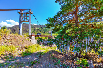 Bridge over the Katun river. Gorny Altai, Siberia, Russia