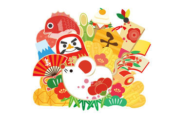 年賀状　年賀素材　2020　謹賀新年　子年　ねずみ　縁起物